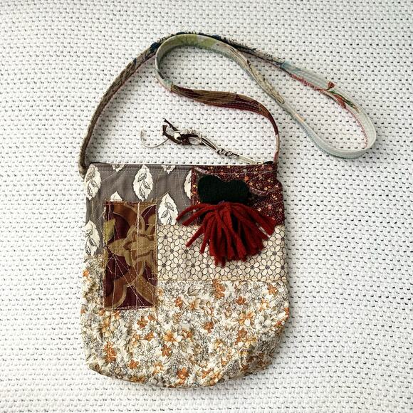 Northern Brights Morphology Mixed Media Patchwork Top Zip Fabric Crossbody Bag - Picture 2 of 12